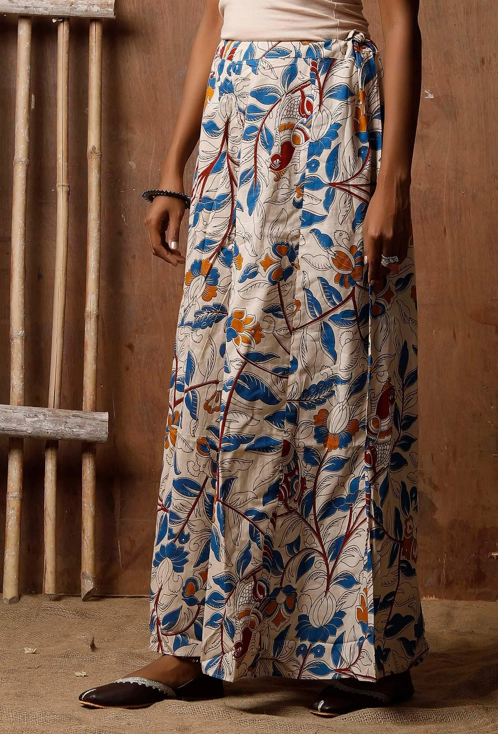 Kalamkari Block Printed Off White Palazzos