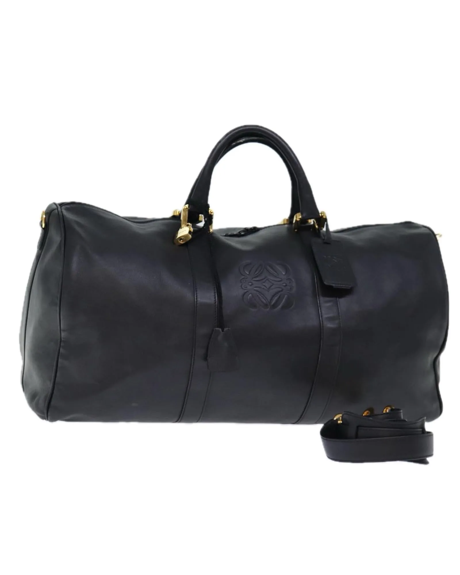 Leather 2way Boston Bag with Padlock and Clochette