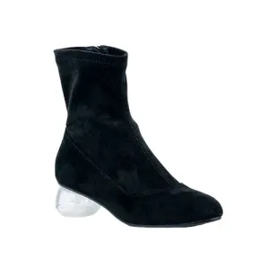 LUCITE WHITE STAR HEEL BLACK FAUX SUEDE BOOT