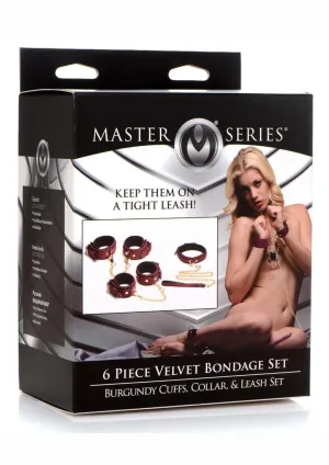 Master Series Velvet Bondage Set Cuffs, Collar, and Leash