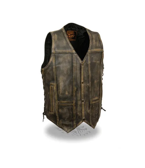 Men's Distressed Brown Side Lace Vest 3540 MV SL DBR