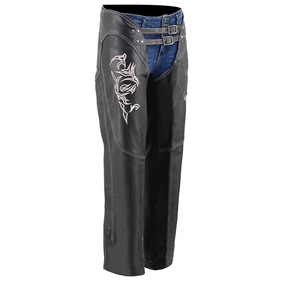 Milwaukee Leather Chaps for Women Black and Pink Low-Rise Waist-