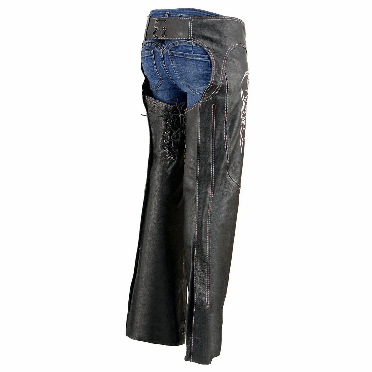 Milwaukee Leather Chaps for Women Black and Pink Low-Rise Waist-