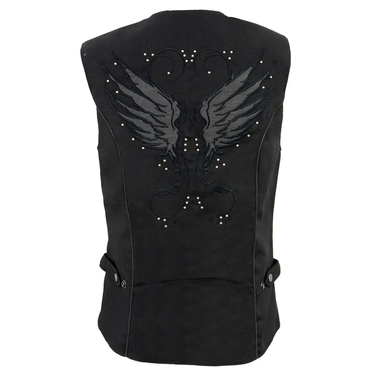 Milwaukee Leather SH1955 Ladies Black Textile Vest with Wing