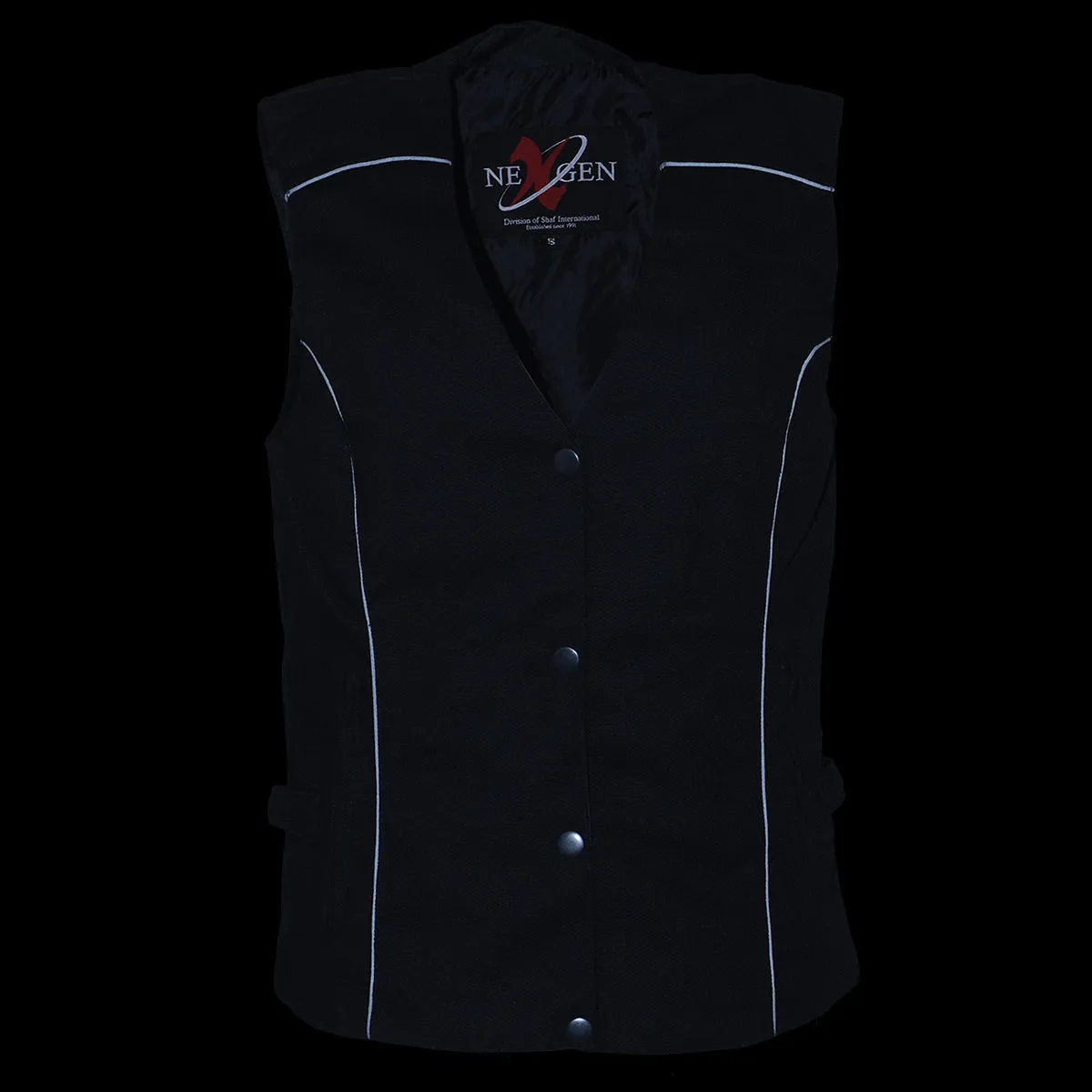 Milwaukee Leather SH1955 Ladies Black Textile Vest with Wing