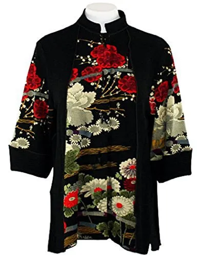 Moonlight - Asian Garden, Geometric & Floral Print, Asian Themed Top