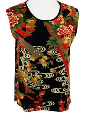 Moonlight Floral Print, Asian Themed Woman's Tank Top - Asian Flower