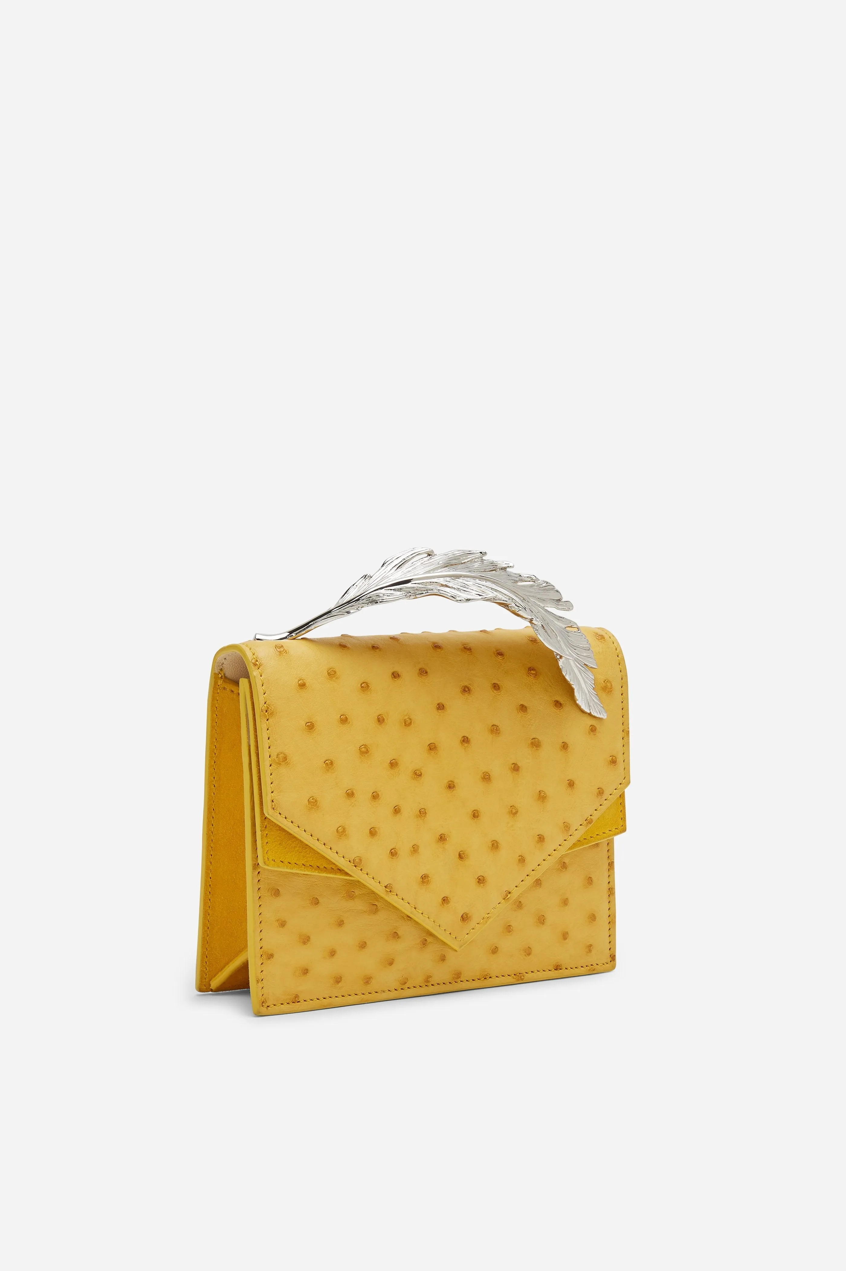 Mustard Ostrich and Suede Alina Clutch