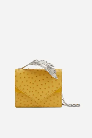 Mustard Ostrich and Suede Alina Clutch