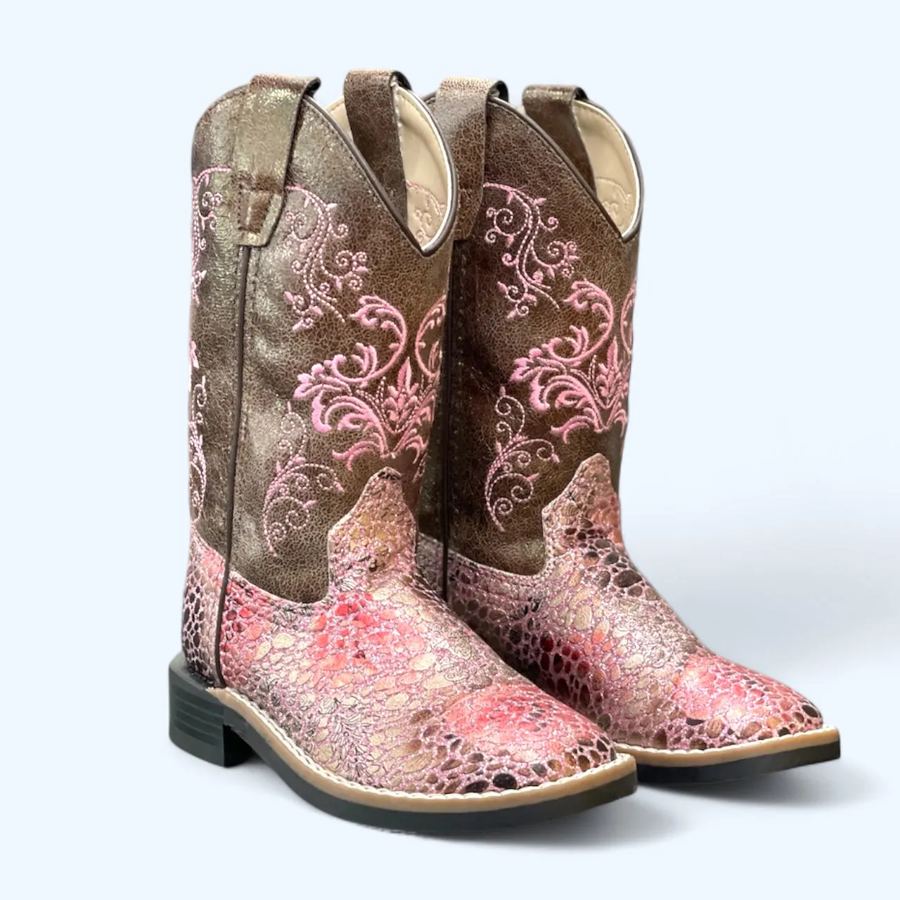 OLD WEST GIRLS PINK SCALES SQUARE TOE VB9154