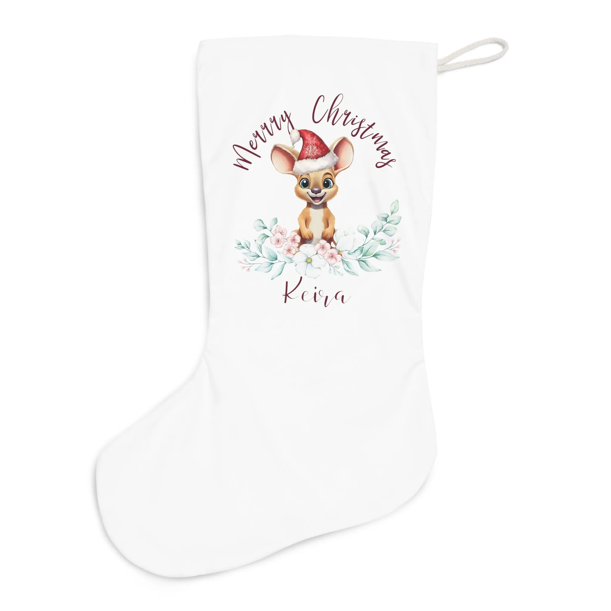 Personalised Santa Stocking, Australian Animals Eucalyptus, Kangaroo