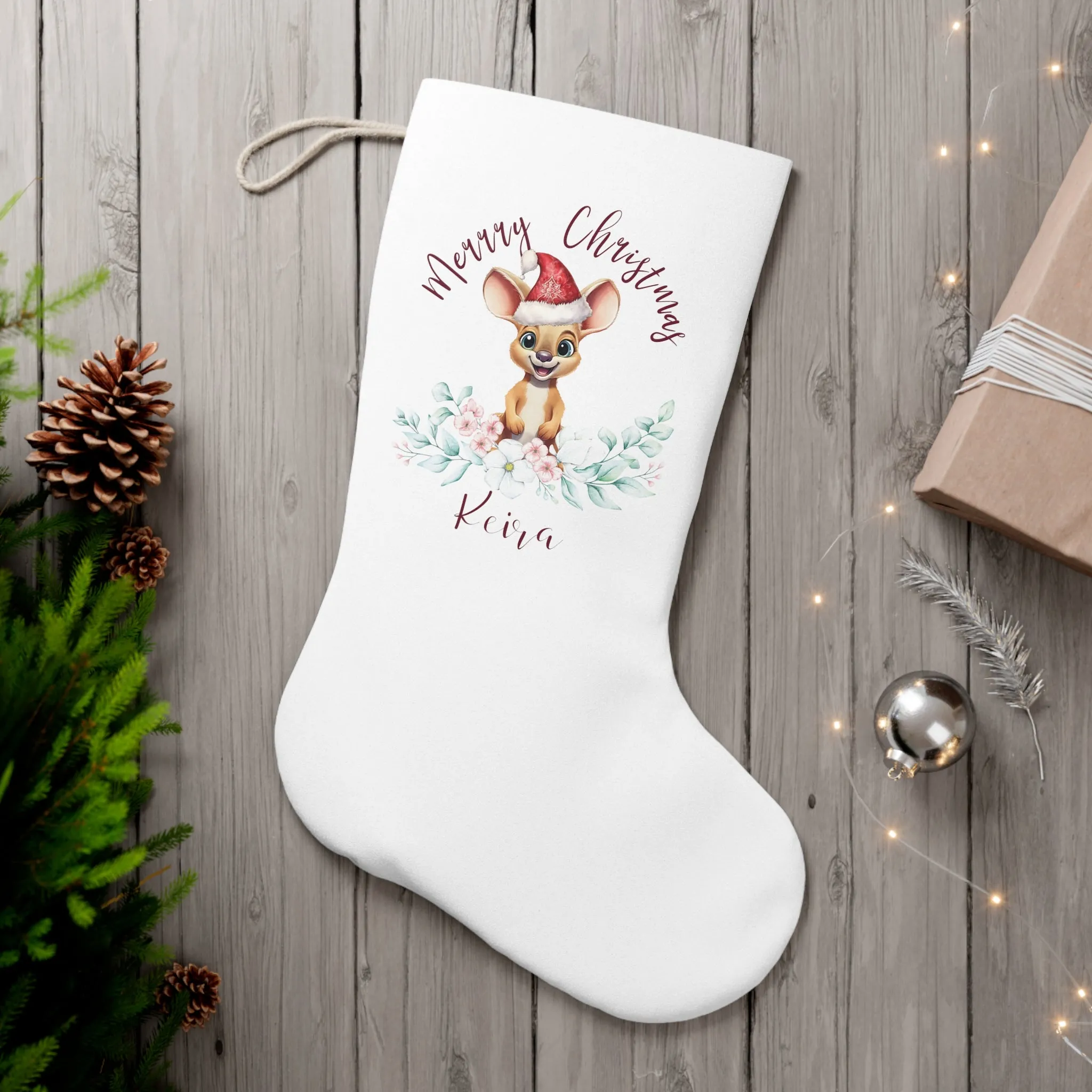 Personalised Santa Stocking, Australian Animals Eucalyptus, Kangaroo