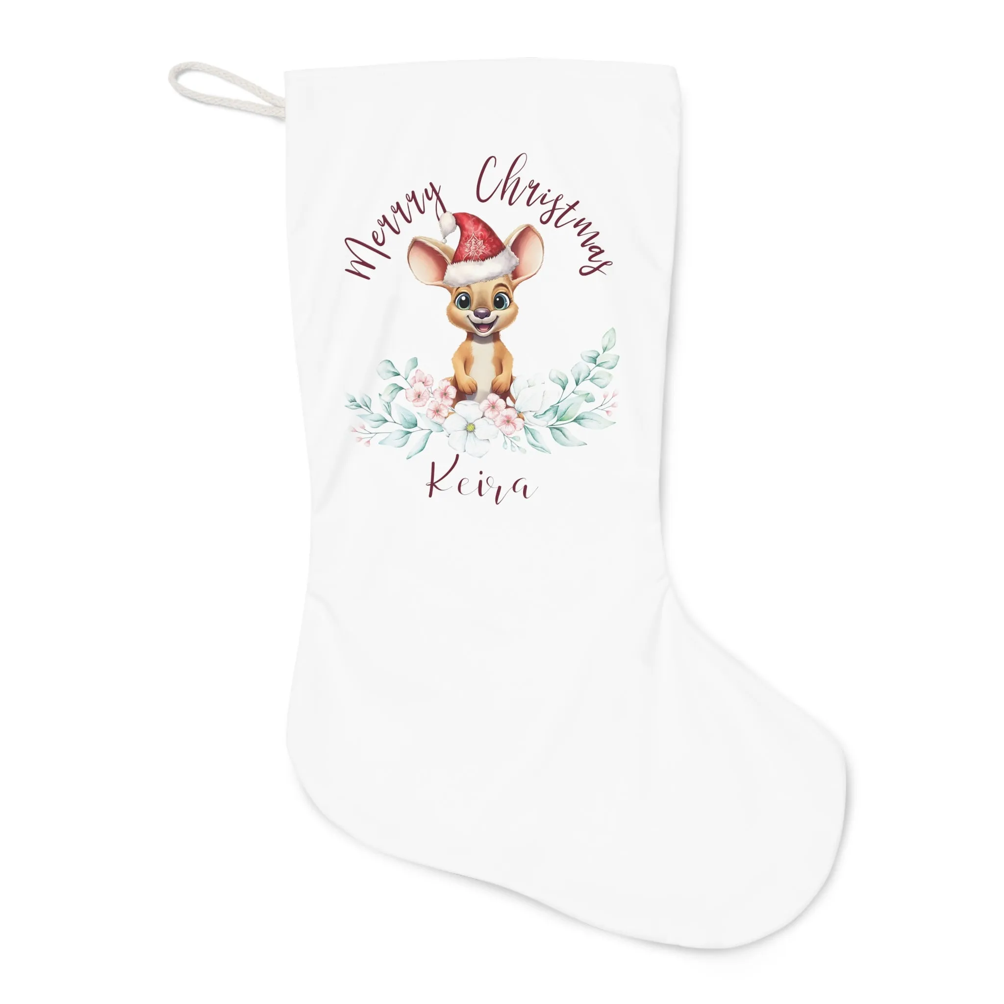 Personalised Santa Stocking, Australian Animals Eucalyptus, Kangaroo