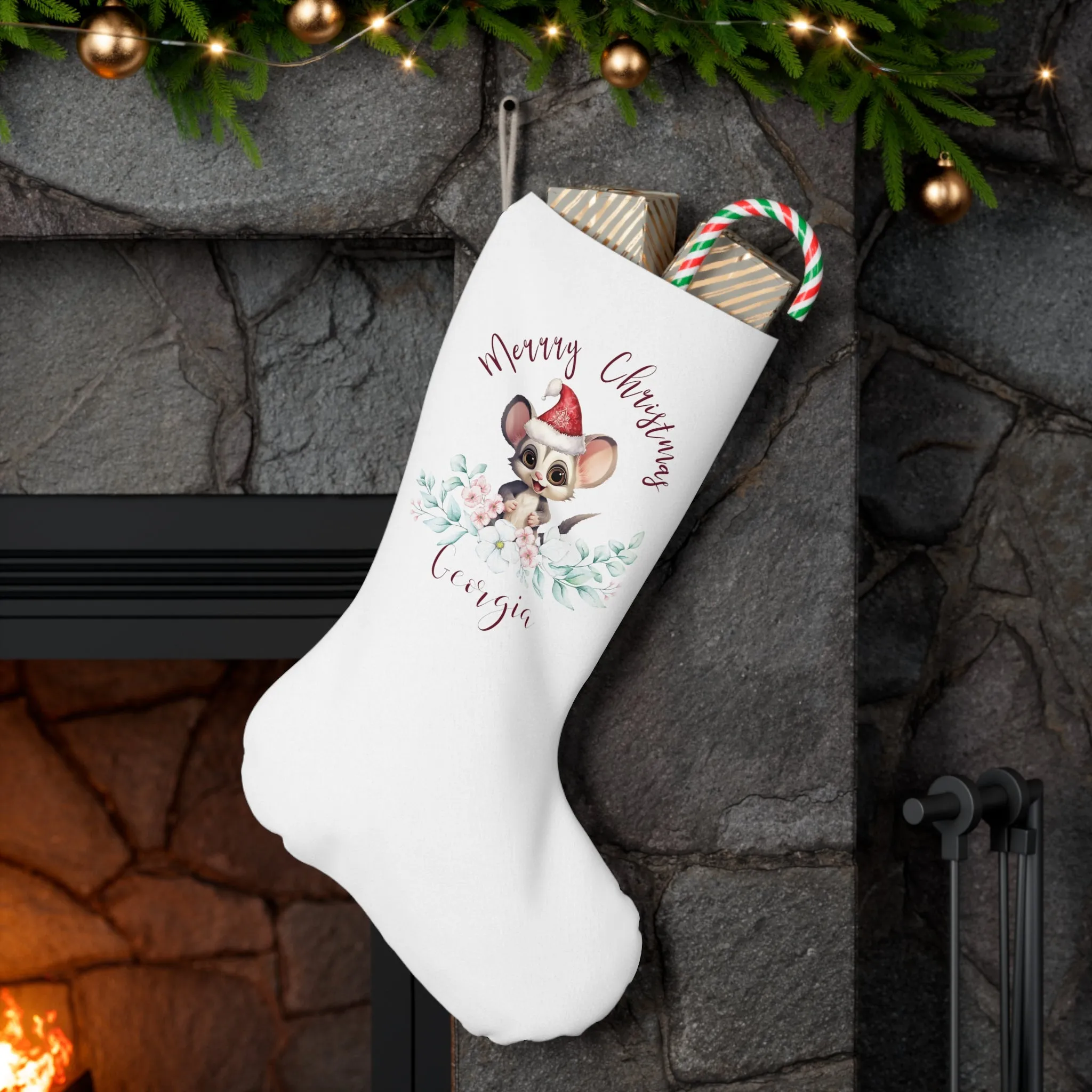 Personalised Santa Stocking, Australian Animals Eucalyptus, Sugar Glider