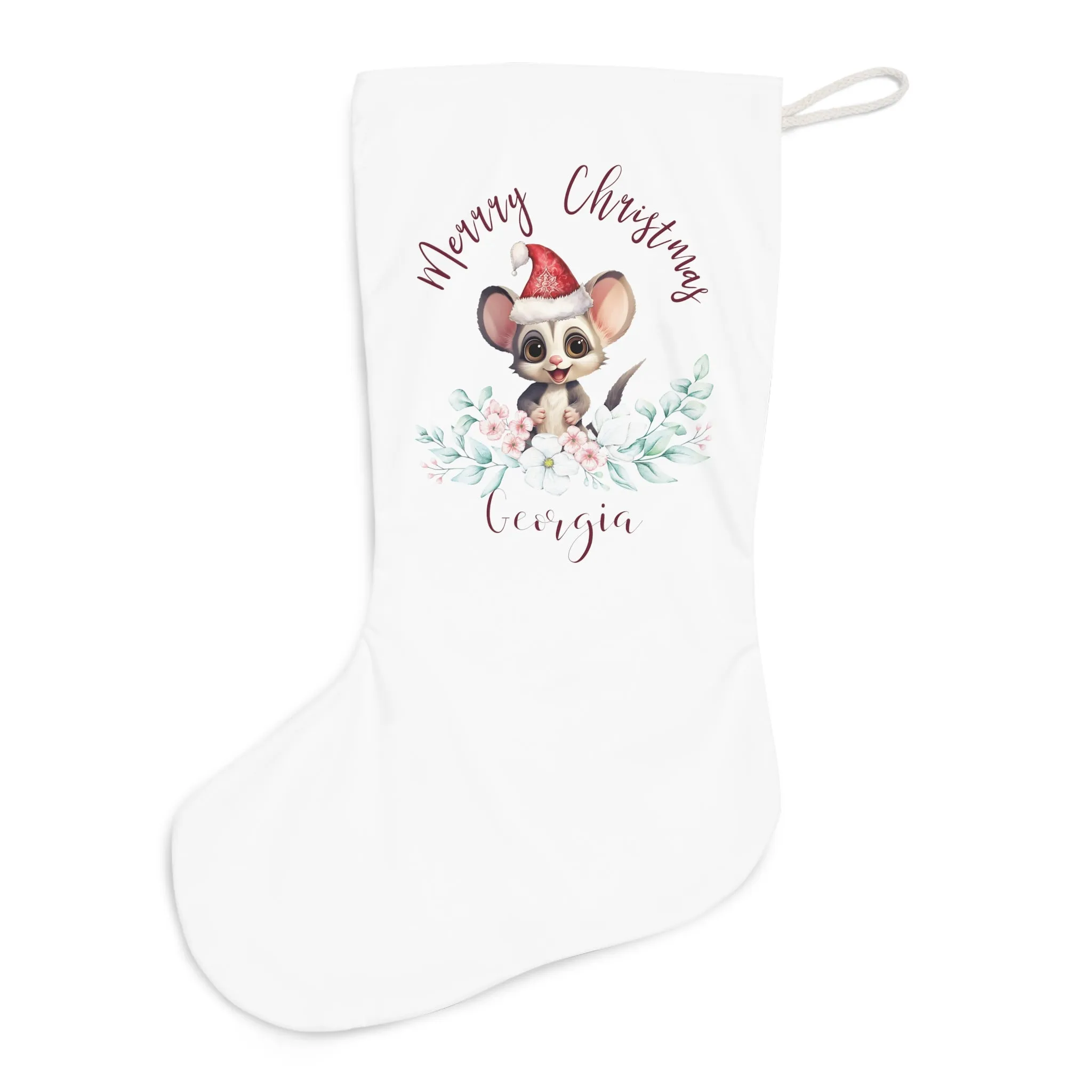 Personalised Santa Stocking, Australian Animals Eucalyptus, Sugar Glider