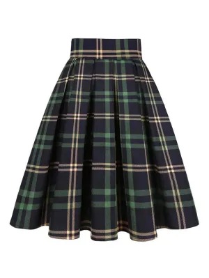 Pleated Tartan Plaid Midi Skirts