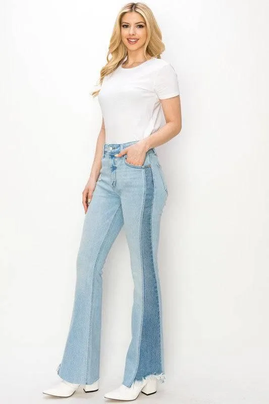 Plus high rise boot cut frayed hem jeans