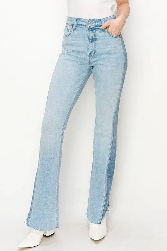 Plus high rise boot cut frayed hem jeans