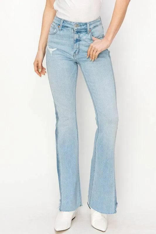 Plus high rise boot cut frayed hem jeans