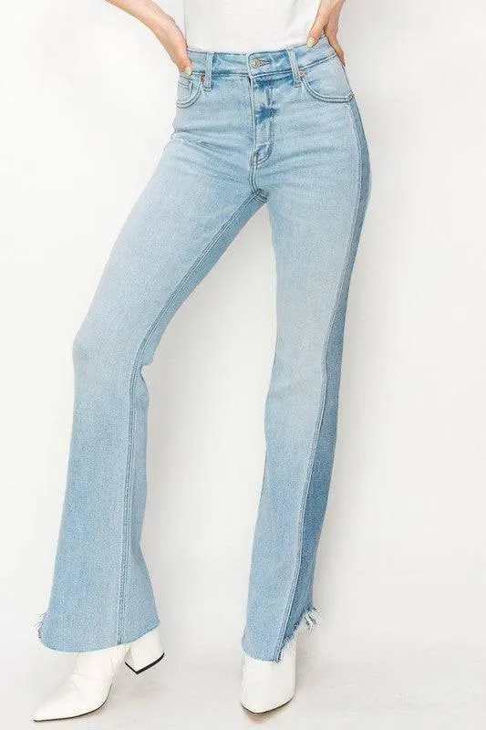 Plus high rise boot cut frayed hem jeans