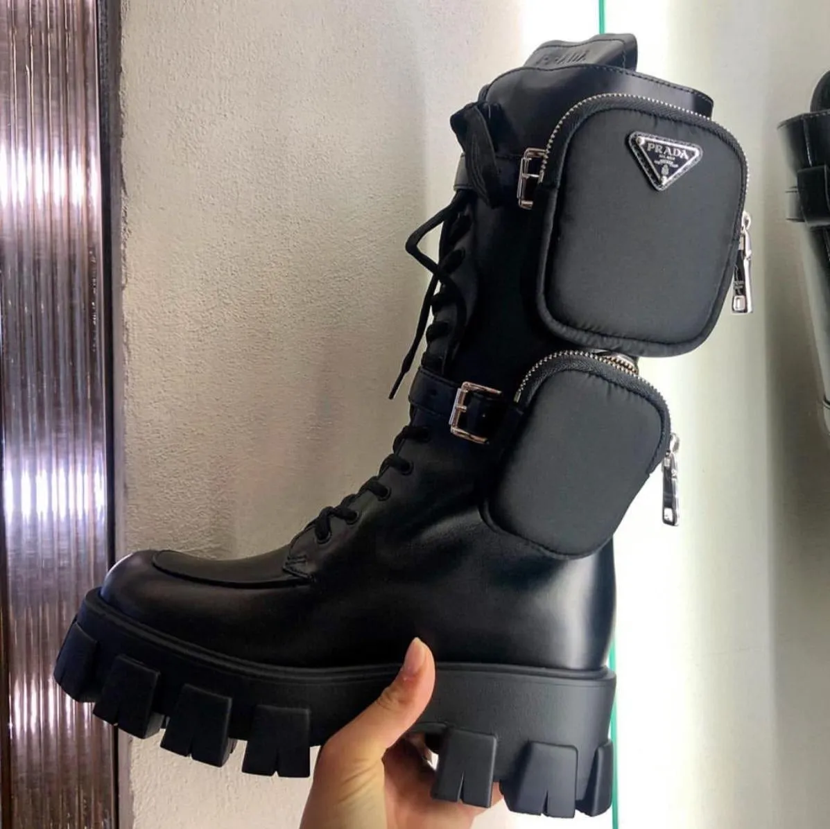 Prada Brushed Rois Leather And Nylon Boots