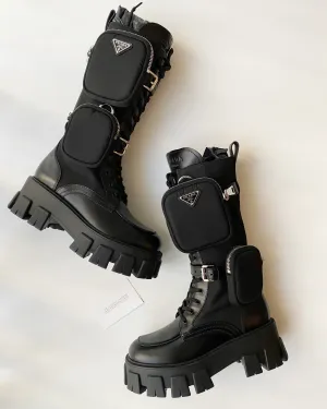 Prada Brushed Rois Leather And Nylon Boots