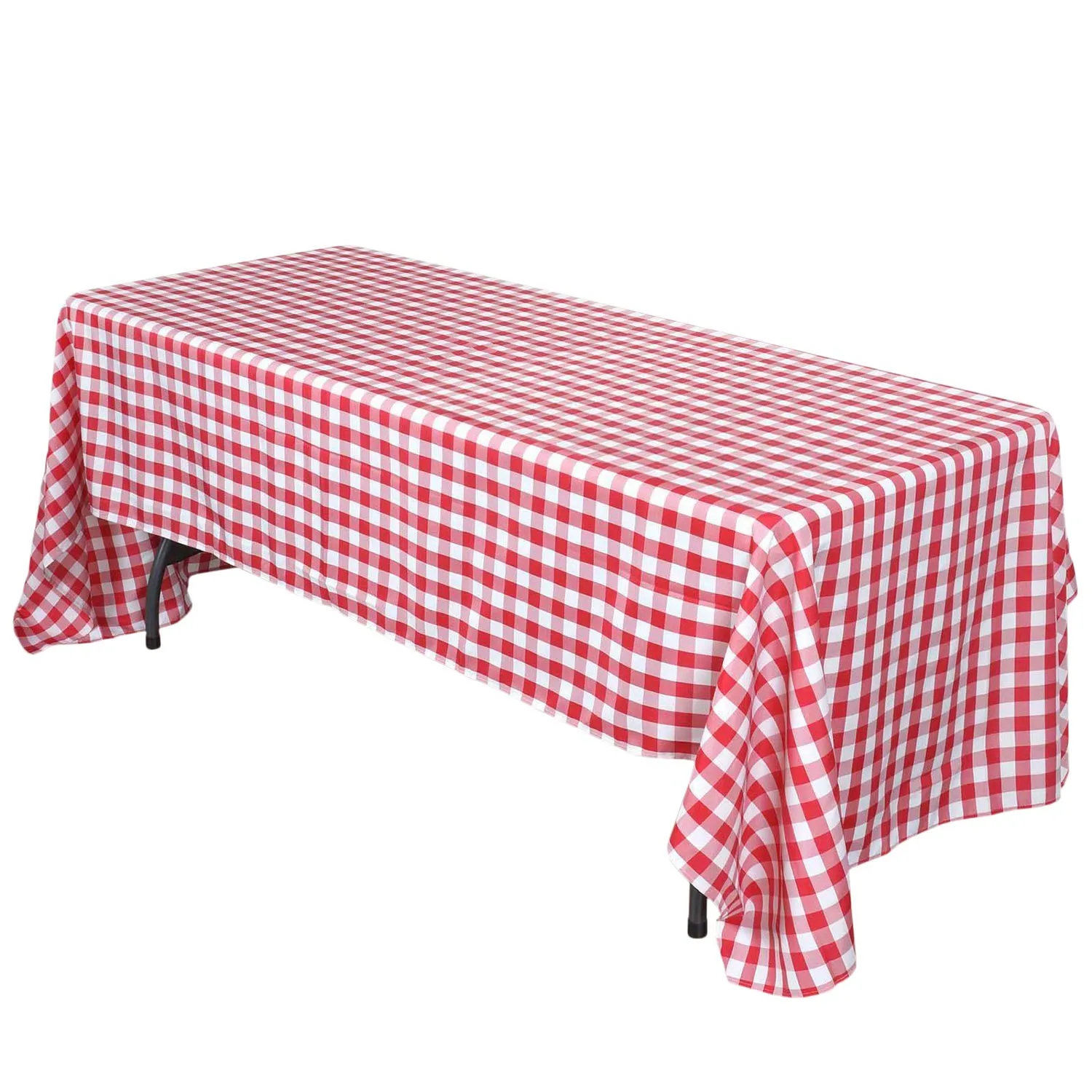 Red and White Checkered Buffalo Plaid Gingham Fabric Rectangle Tablecloth for Summer Picnics and Patriotic Parties (60" x 102")