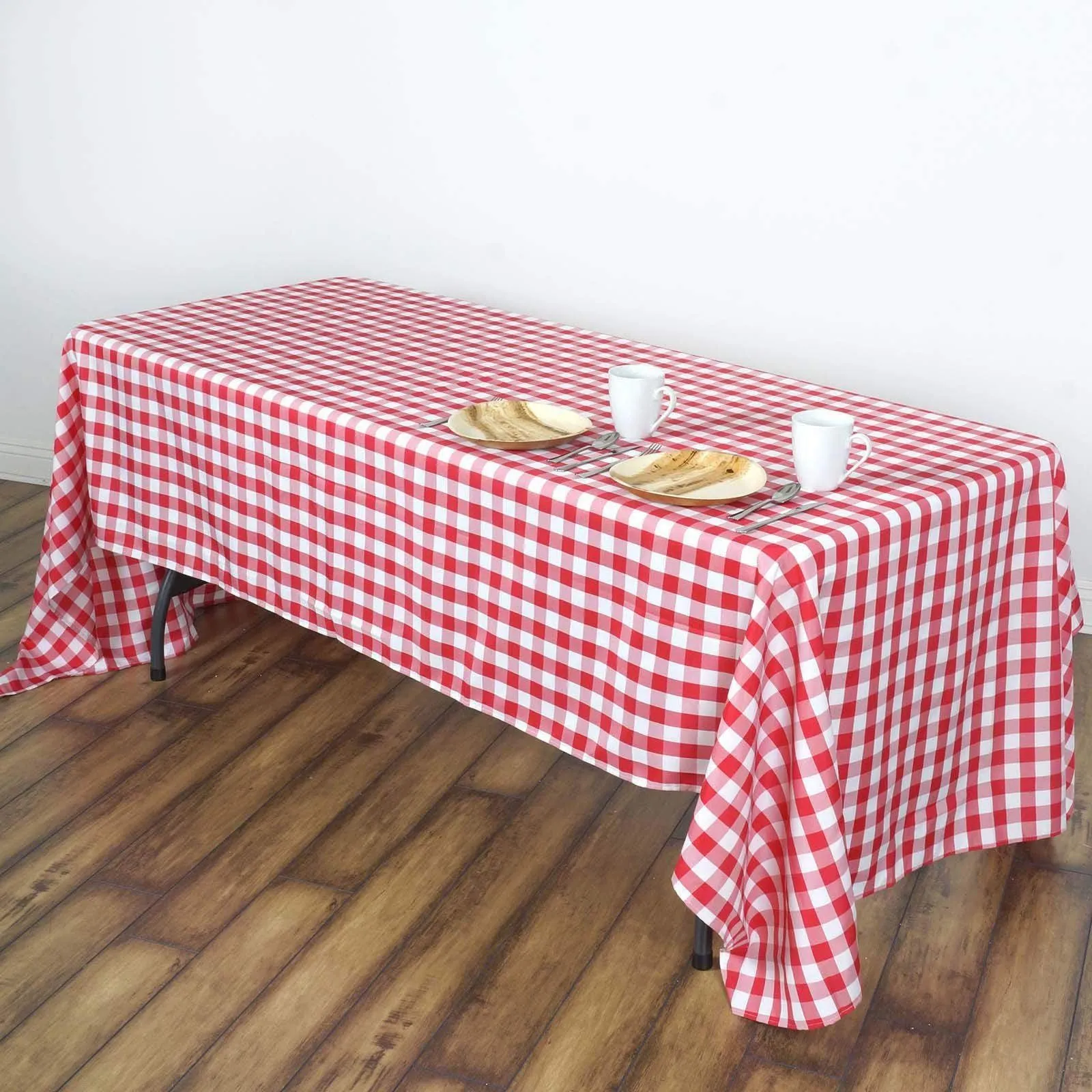 Red and White Checkered Buffalo Plaid Gingham Fabric Rectangle Tablecloth for Summer Picnics and Patriotic Parties (60" x 102")