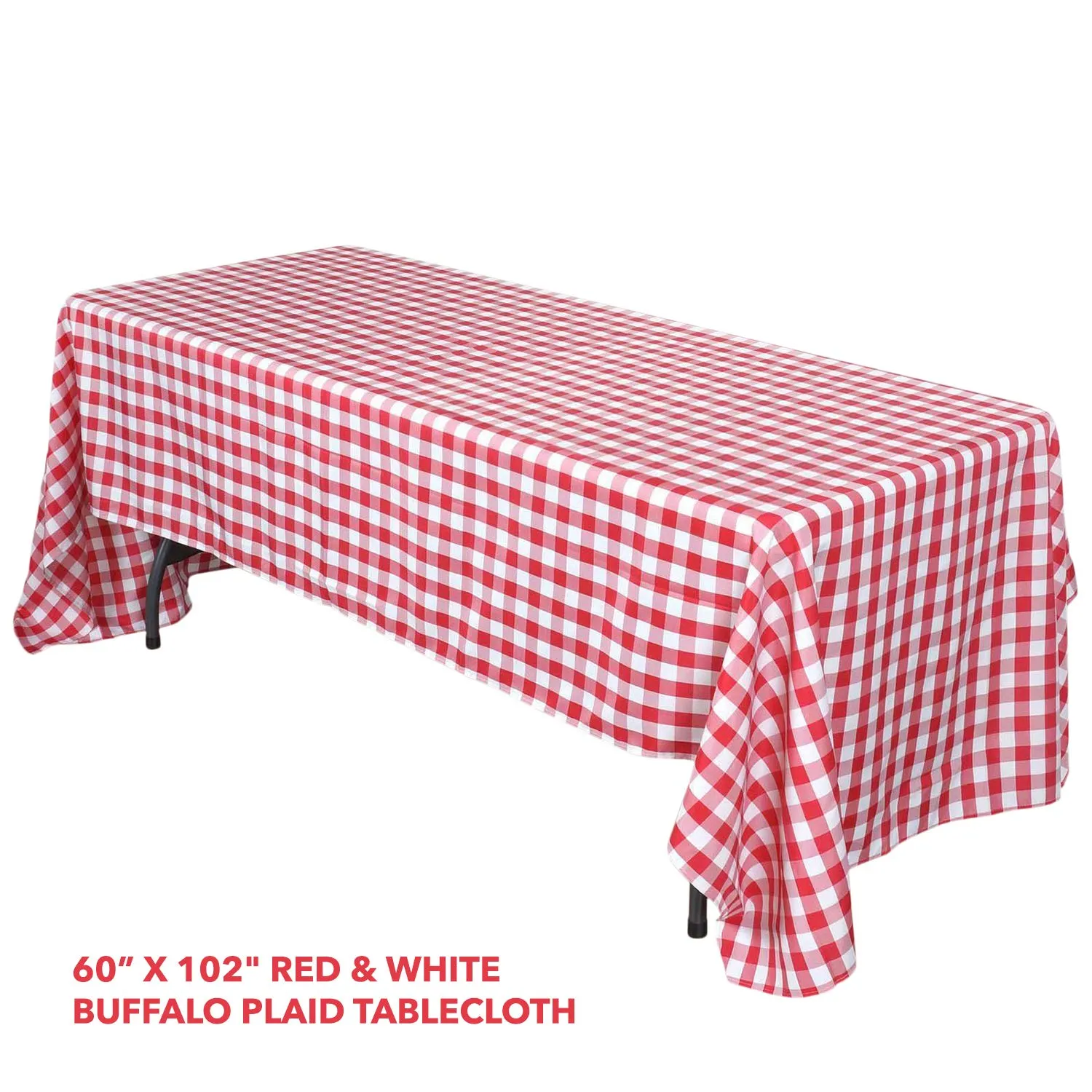 Red and White Checkered Buffalo Plaid Gingham Fabric Rectangle Tablecloth for Summer Picnics and Patriotic Parties (60" x 102")