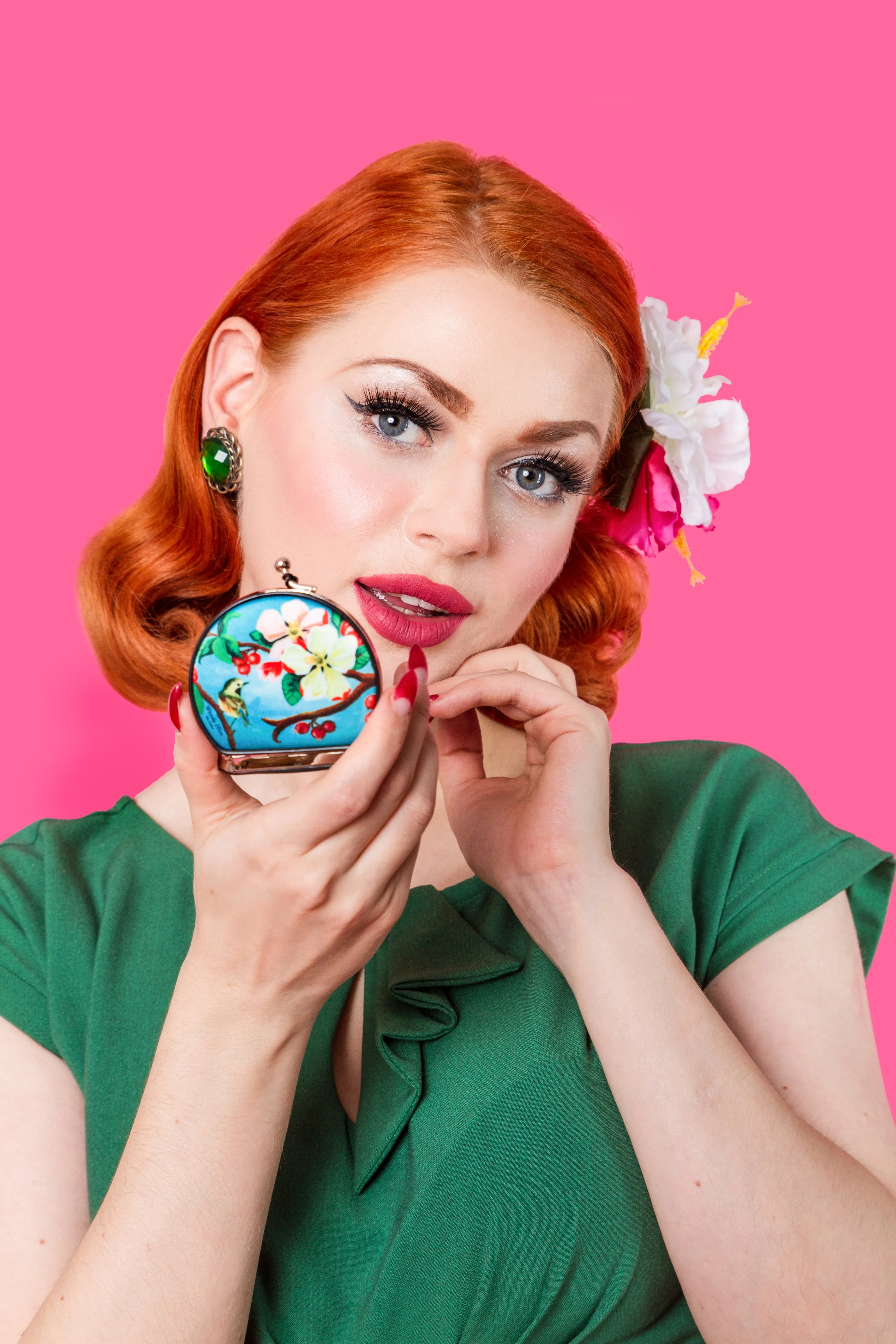 Retro compact mirror, Blossom