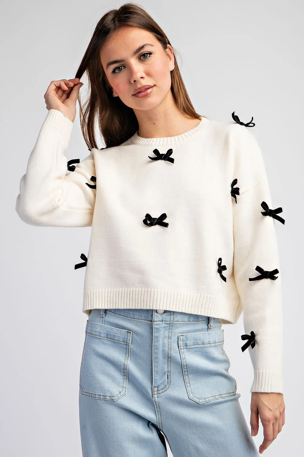 Ribbon point long sleeve sweater