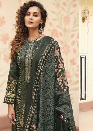 Sadhana Cotton Silk Embroidered Women Unstitched Green Suit Material