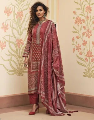 Sadhana Cotton Silk Embroidered Women Unstitched Red Suit Material