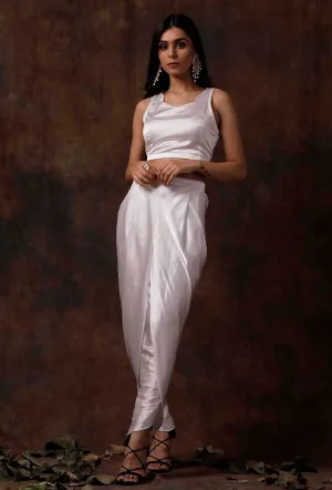 Set of 2 : White Slip Satin Blouse and Dhoti