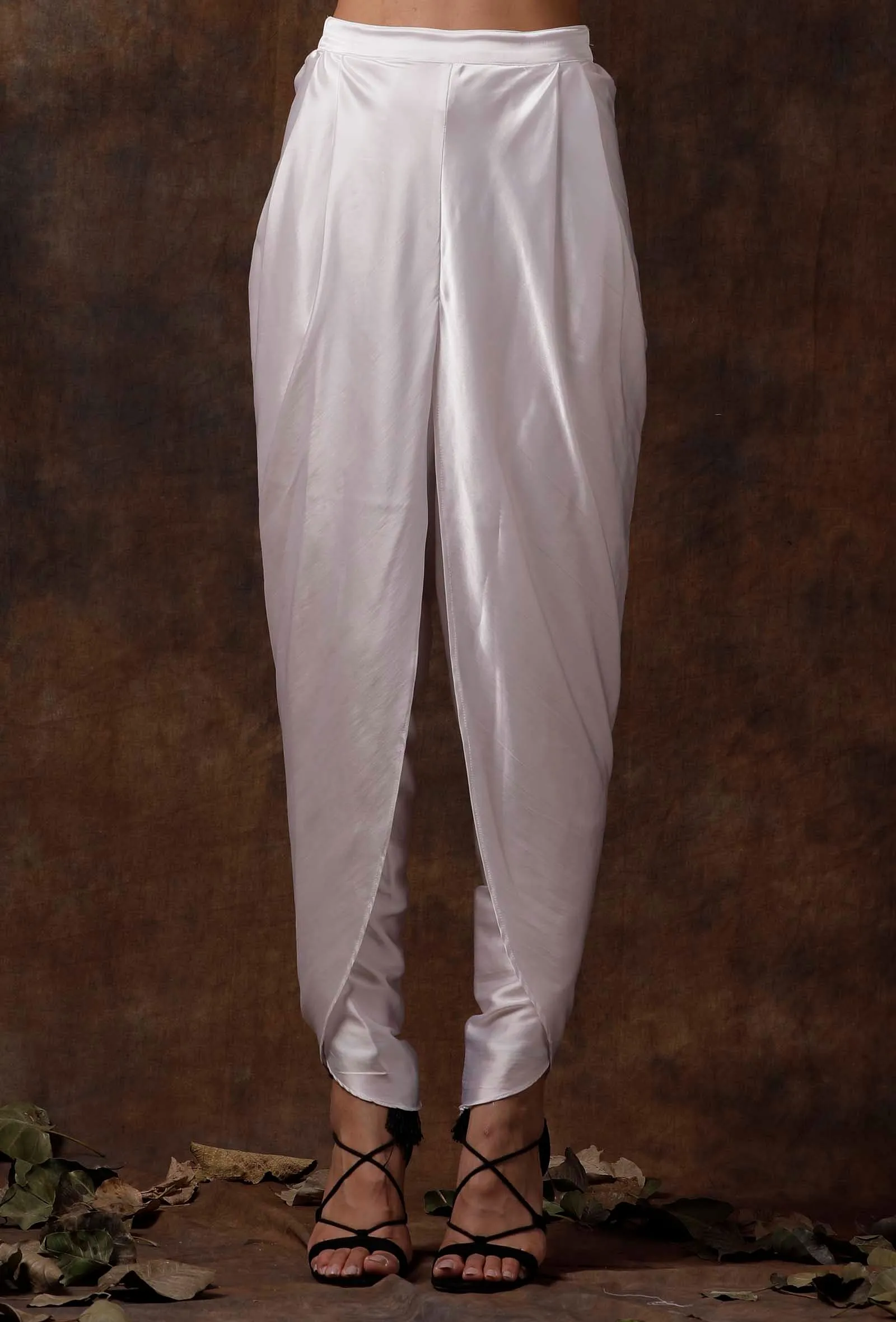 Set of 2 : White Slip Satin Blouse and Dhoti