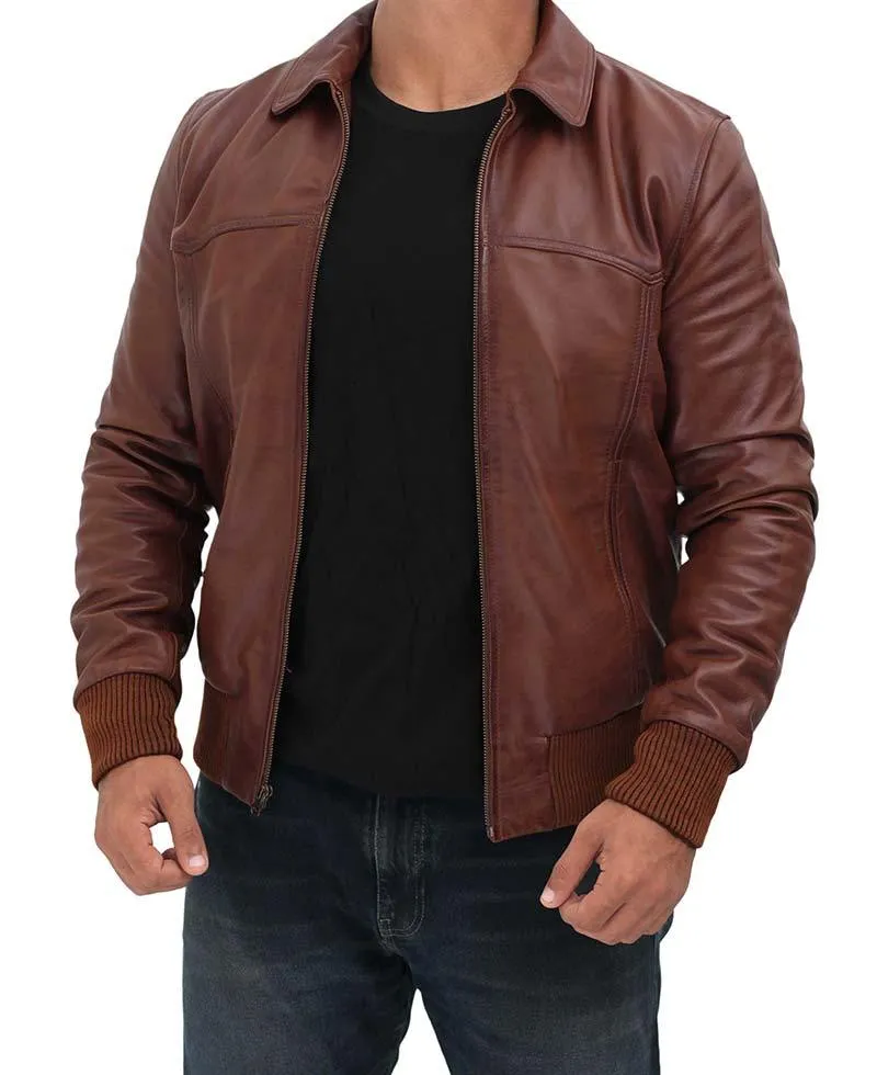 Steven Brown Lambskin Leather Bomber Jacket for Men