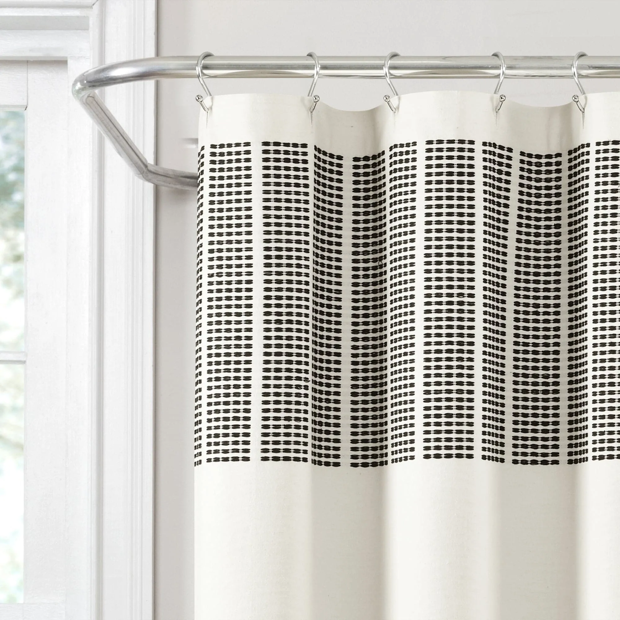 Stitched Woven Stripe Yarn Dyed Recycled Cotton Blend Shower Curtain