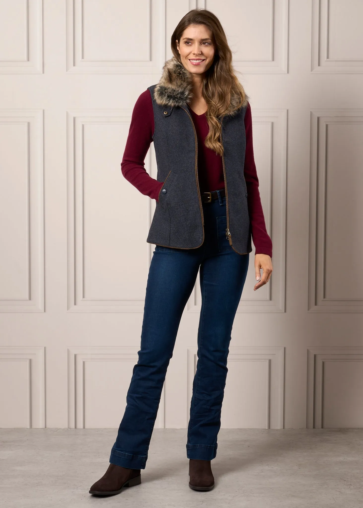 Surrey Ladies Tweed Gilet In Blue