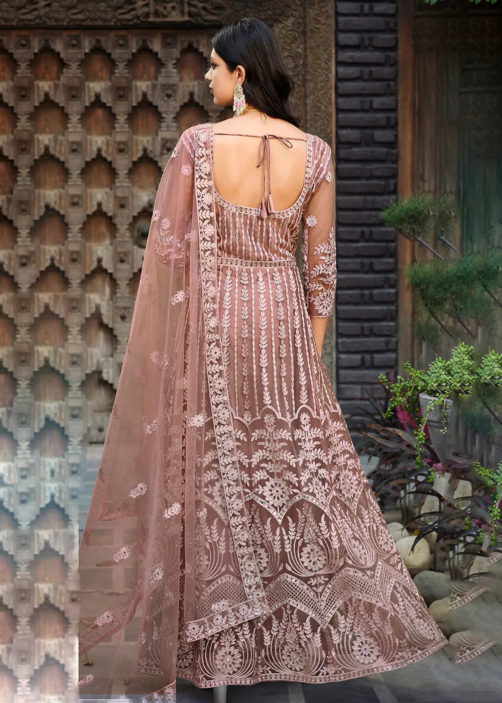 Thread Stone Embroidered Stunning Mauve Wedding Anarkali Suit