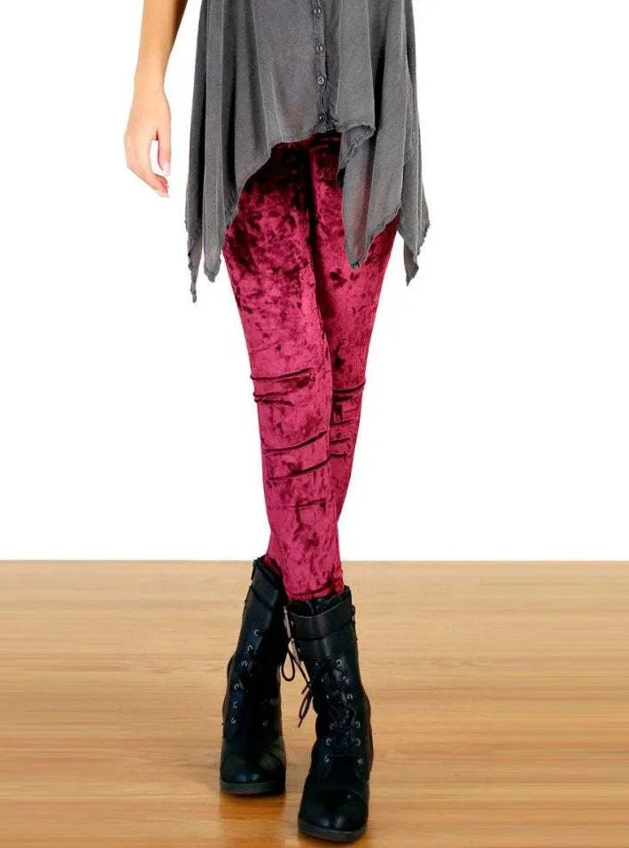 Tough Luv Velvet Leggings Burgundy