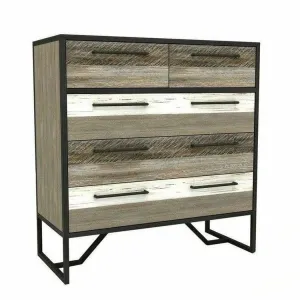 Two-Tone Brown Wood and Metal Frame Metro Havana 5 Drawer Chest