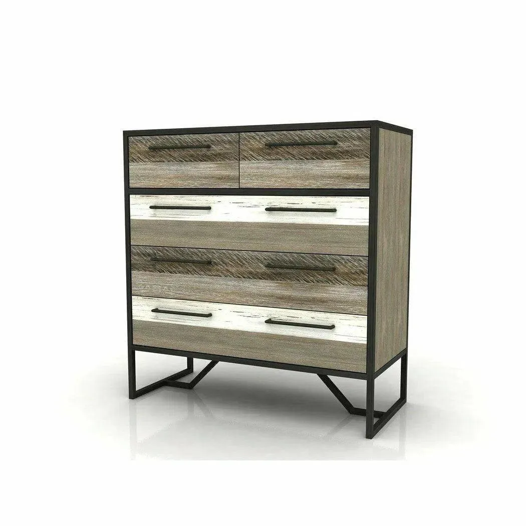 Two-Tone Brown Wood and Metal Frame Metro Havana 5 Drawer Chest