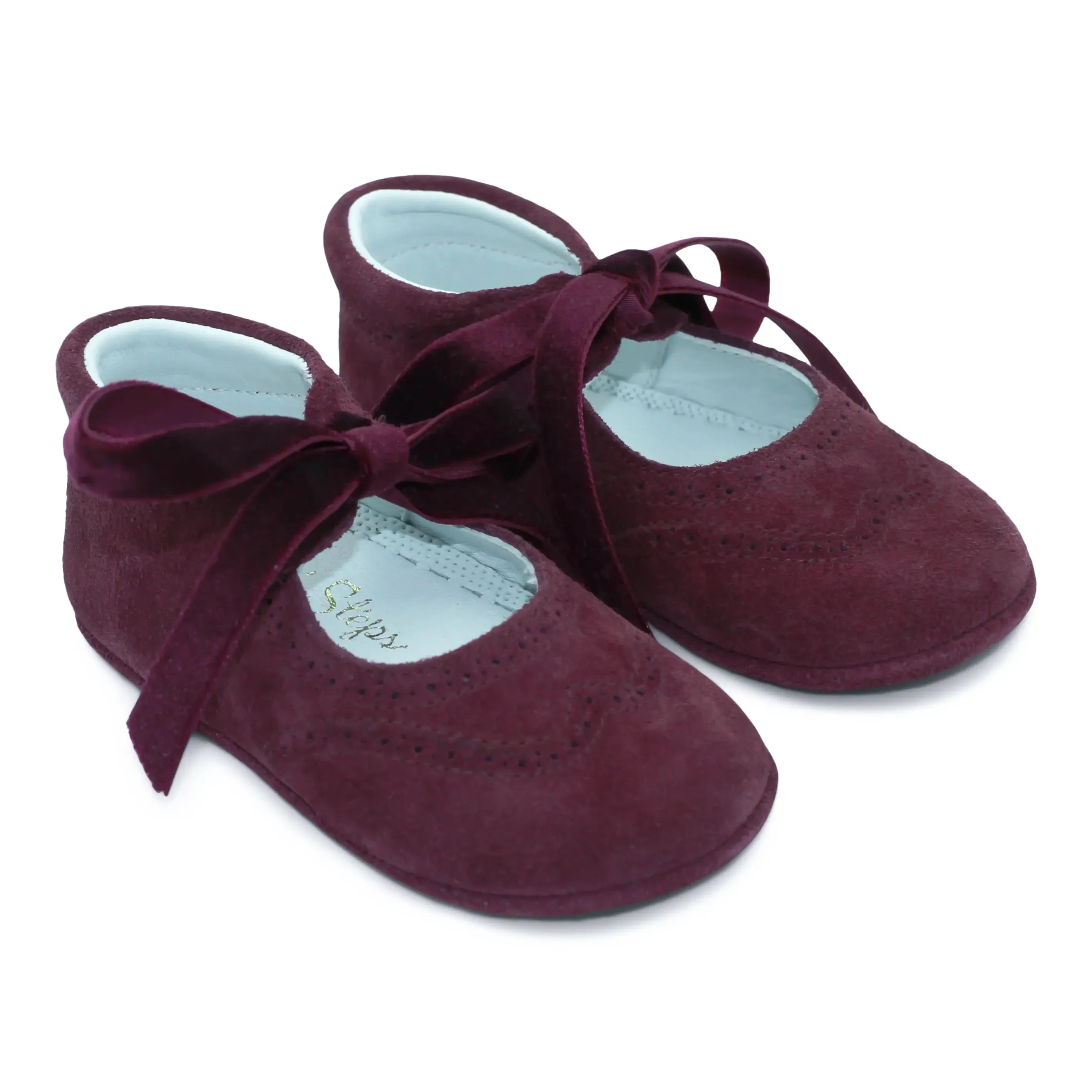 Verónica - Burgundy Suede Baby Mary Jane Shoes