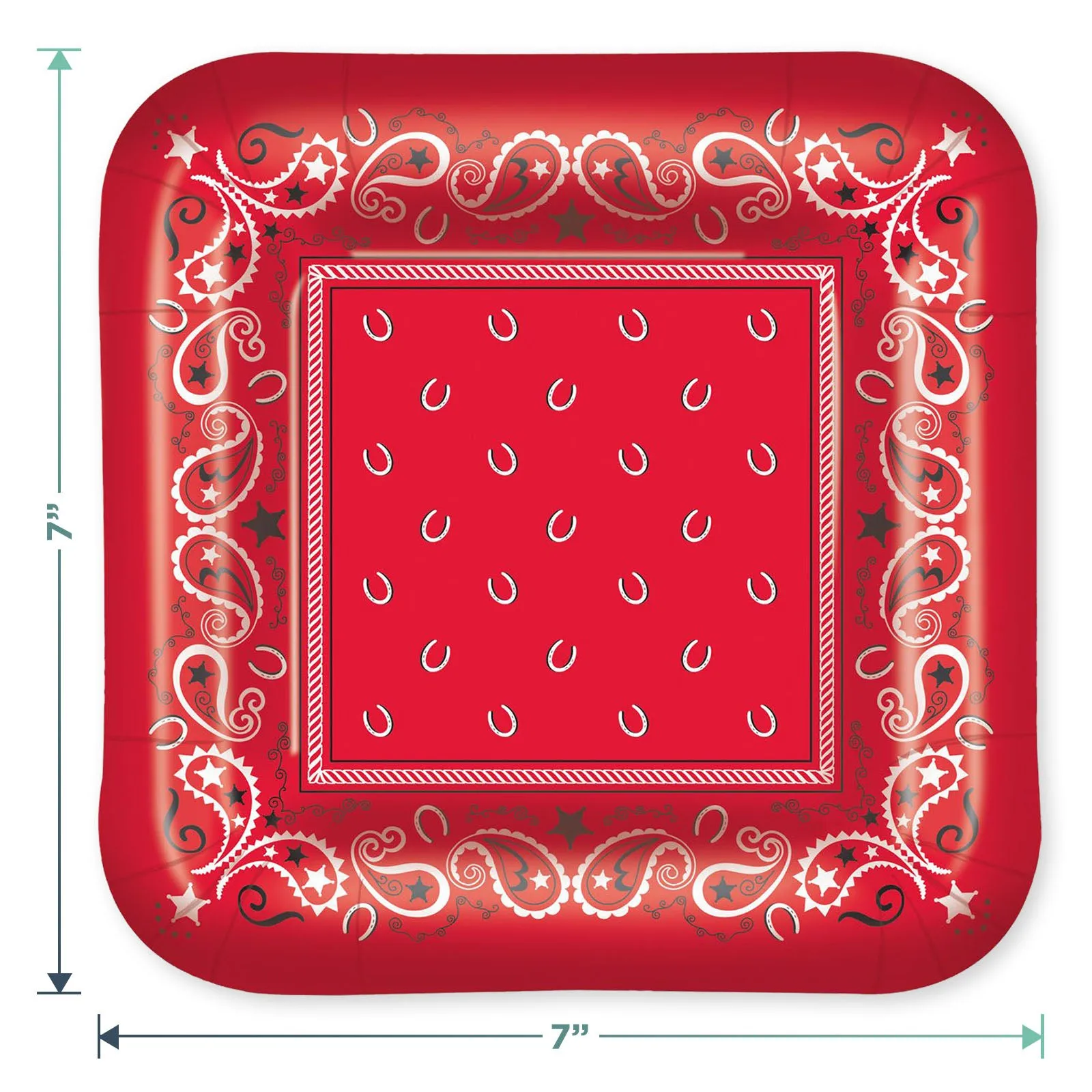 Western Party Red Bandana Paper Dessert Plates and Cowboy Napkins (Serves 16)