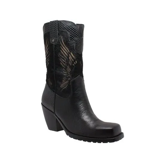 Women's 11" Laser Eagle Boot Black Leather Boots