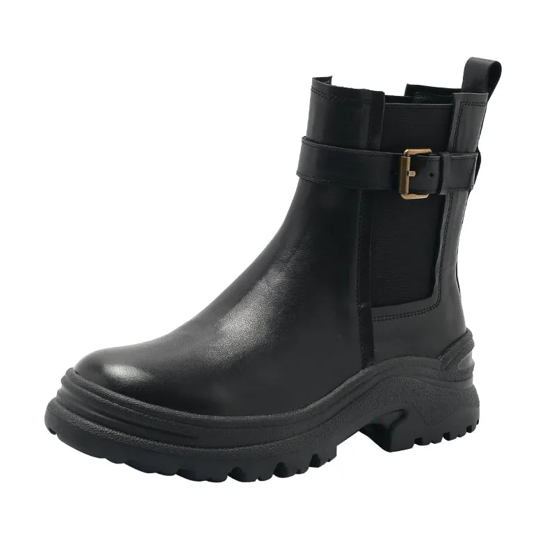 Womens Retro Leather Ankle Boots Snow Boots Have Fleece Lined for Cold Winter in Black/Brown