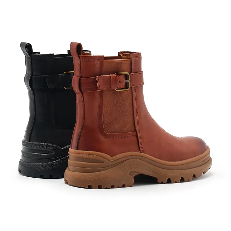 Womens Retro Leather Ankle Boots Snow Boots Have Fleece Lined for Cold Winter in Black/Brown