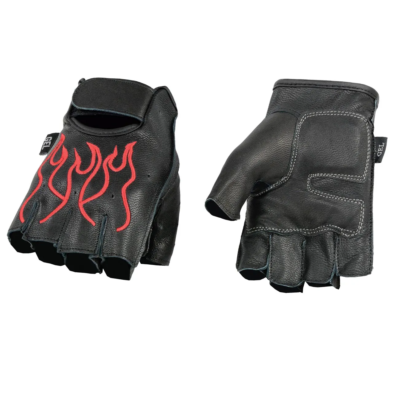 Xelement XG198 Men's Embroidered 'Flamed' Fingerless Black and Red